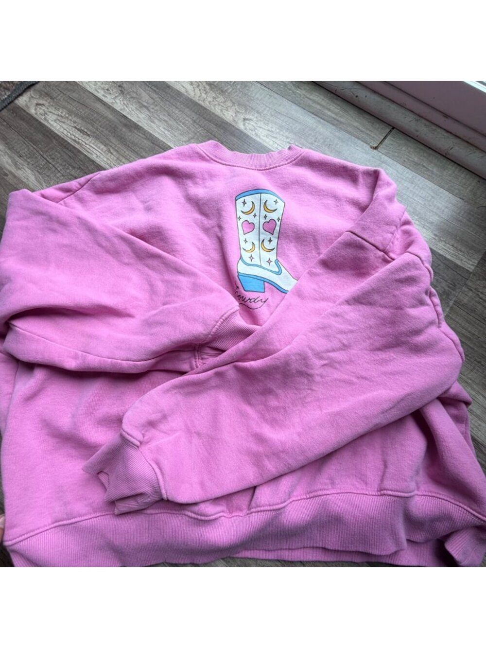 Pacsun Pink Crewneck Sweatshirt With Cowboy Boot Graphic One Size